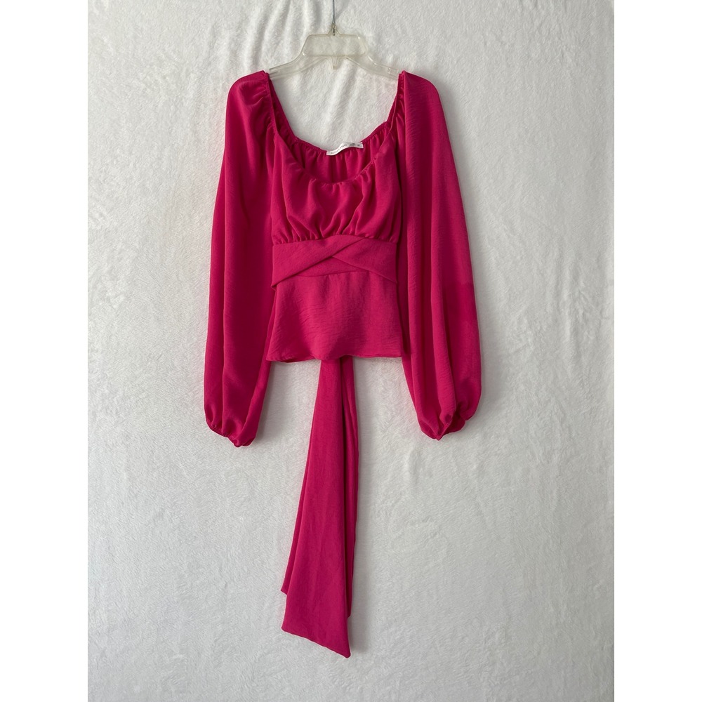 Altar'd State Magenta Pink Balloon Sleeve Tie Back Blouse Medium
